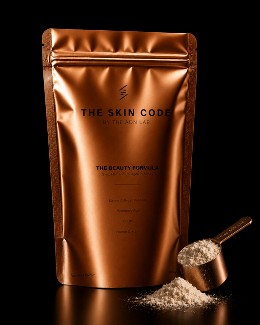 Hydrolysed collagen peptides powder with a spoon, ADN Lab